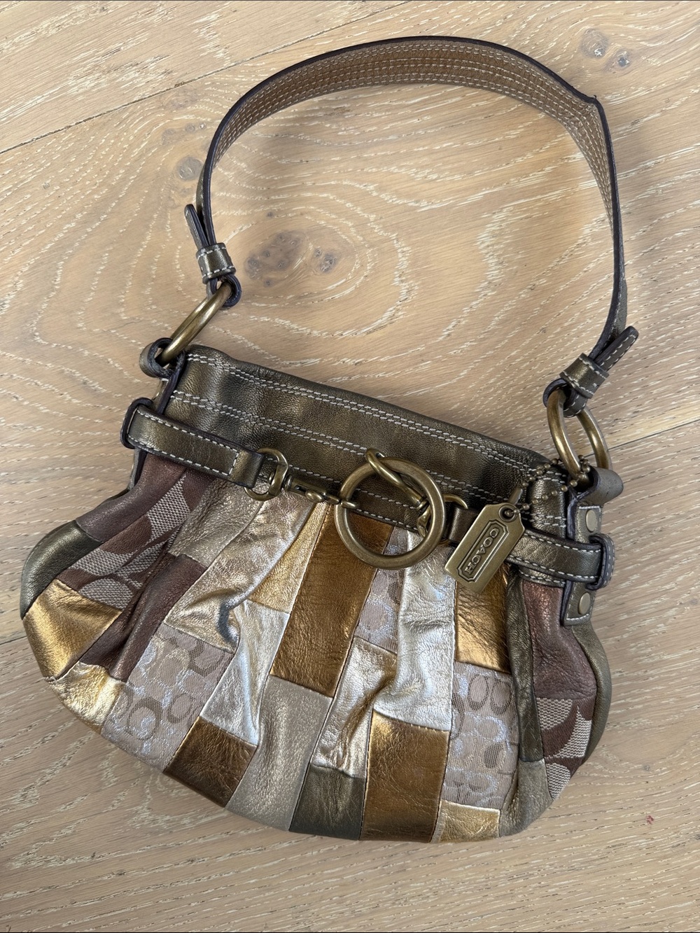 Y2K Coach Metallic Patchwork Mini Hobo — Gold, Bronze, Tan